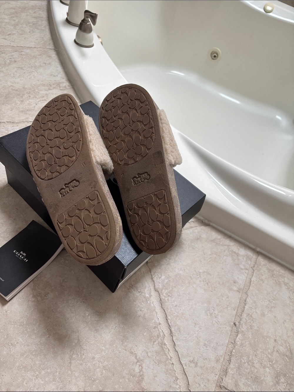 COACH Women's Tan Shearling Slide Sandals - Picture 4 of 4
